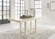 Robbinsdale Antique White Counter Height Dining Table, 2 Barstools, Bench and Server - D642D8