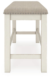 Robbinsdale Antique White Counter Height Dining Table, 2 Barstools, Bench and Server - D642D8