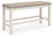 Robbinsdale Antique White Counter Height Dining Table, 2 Barstools, Bench and Server - D642D8