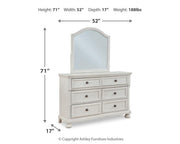 Robbinsdale Antique White Full Storage Sleigh Bed, Dresser, Mirror, Chest and Nightstand - B742B42