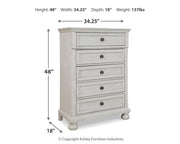 Robbinsdale Antique White Full Storage Sleigh Bed, Dresser, Mirror, Chest and Nightstand - B742B42