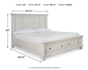 Robbinsdale Antique White King Storage Bed and 2 Nightstands - B742B37