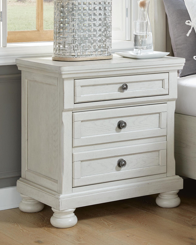 Robbinsdale Antique White King Storage Bed and 2 Nightstands - B742B37