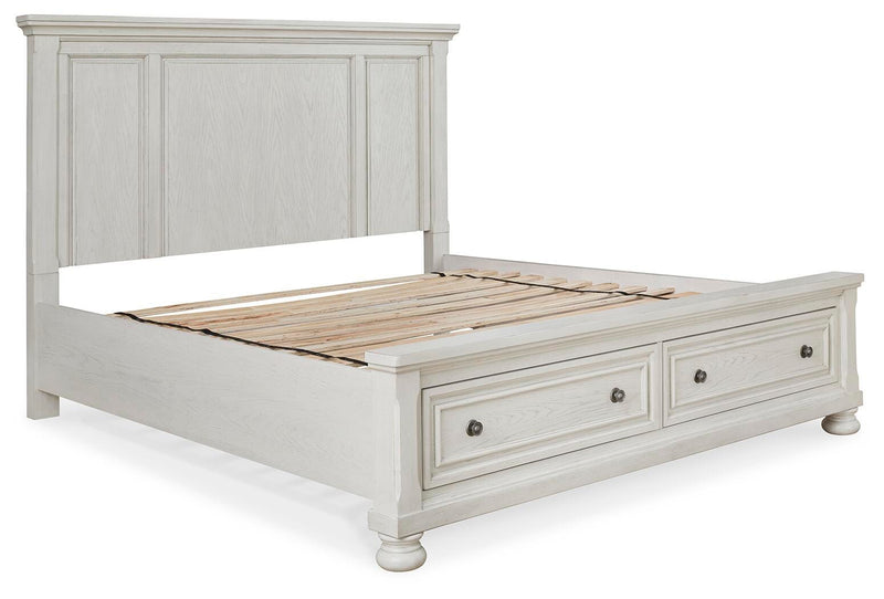Robbinsdale Antique White King Storage Bed and 2 Nightstands - B742B37