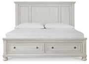 Robbinsdale Antique White King Storage Bed and 2 Nightstands - B742B37