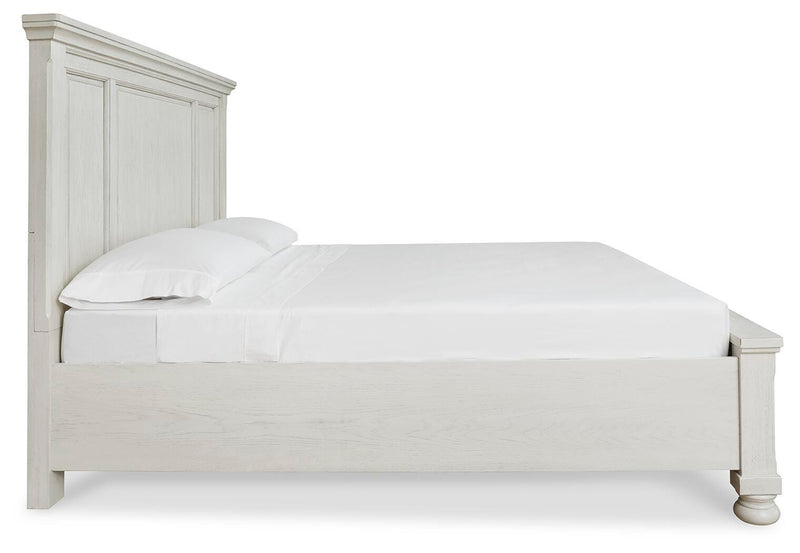 Robbinsdale Antique White King Storage Bed and 2 Nightstands - B742B37