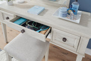 Robbinsdale Antique White Mirrored Vanity with Bench - Gate FurnitureVanity Set