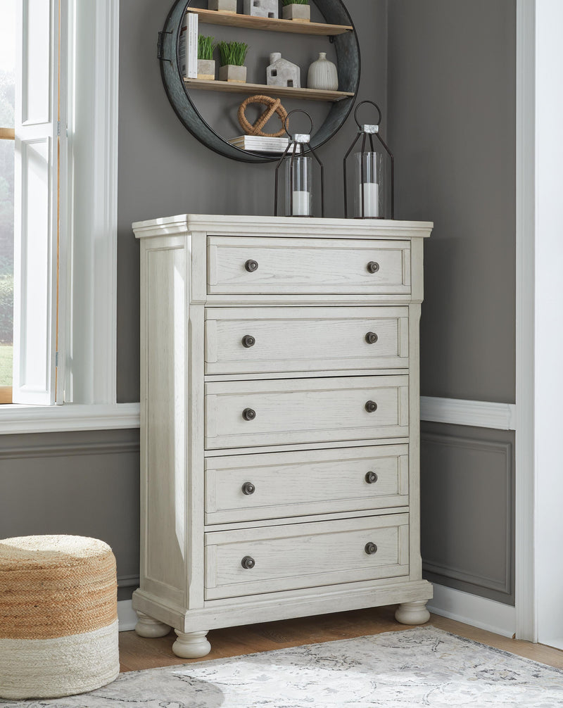 Robbinsdale Antique White Queen Panel Bed, Dresser, Chest and 2 Nightstands - B742B35