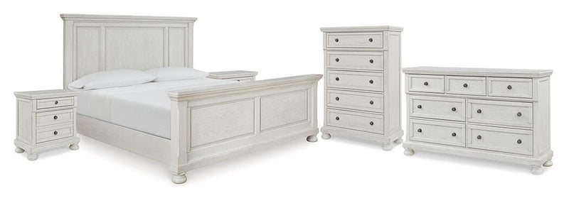 Robbinsdale Antique White Queen Panel Bed, Dresser, Chest and 2 Nightstands - B742B35