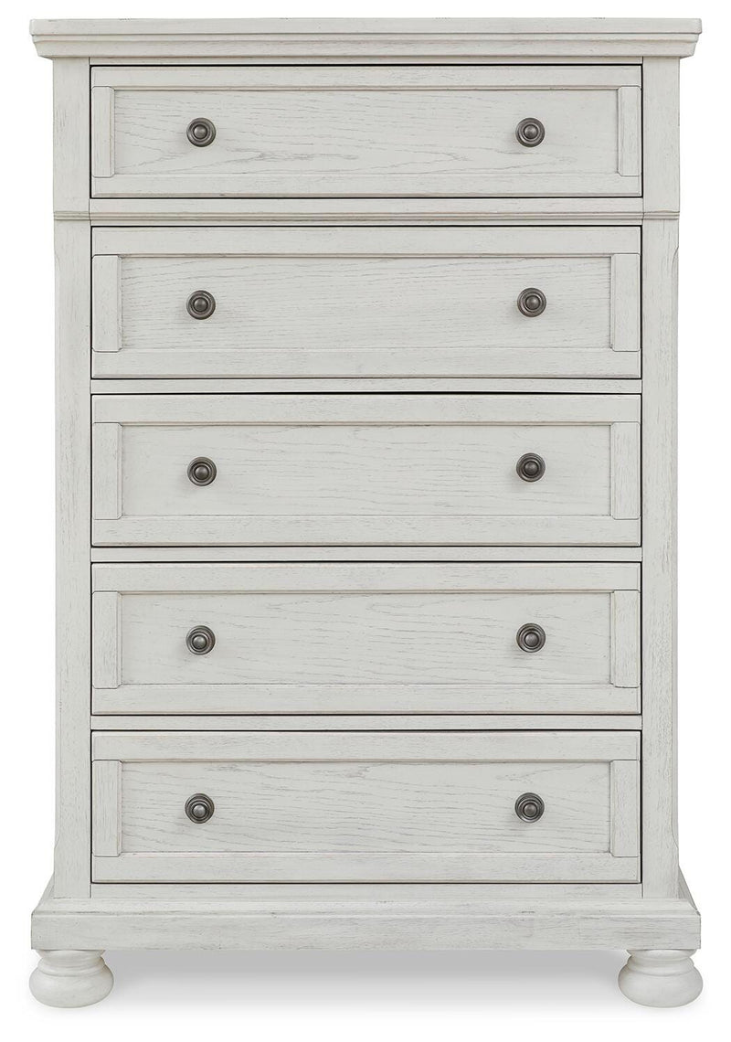 Robbinsdale Antique White Queen Panel Storage Bed, Dresser, Mirror and Chest - B742B27