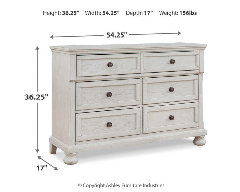 Robbinsdale Antique White Twin over Full Bunk Bed, Dresser and Chest - B742B32