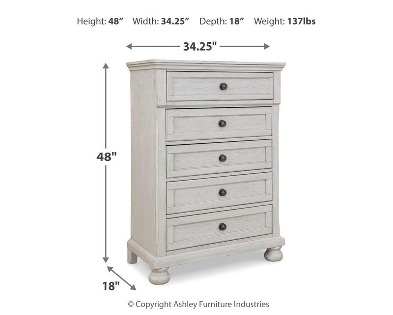 Robbinsdale Antique White Twin over Full Bunk Bed, Dresser and Chest - B742B32