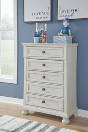 Robbinsdale Antique White Twin over Full Bunk Bed, Dresser and Chest - B742B32