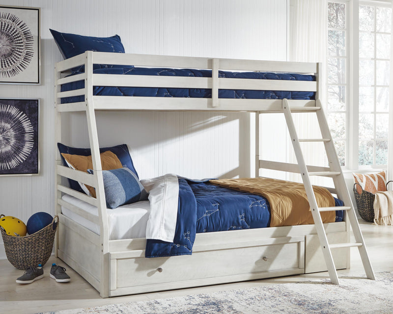 Robbinsdale Antique White Twin over Full Bunk Bed, Dresser and Chest - B742B32