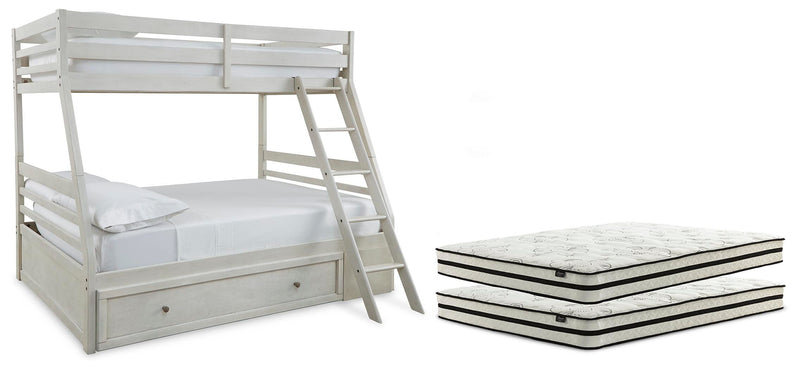 Robbinsdale Antique White Twin over Full with Storage and Mattresses - B742B39