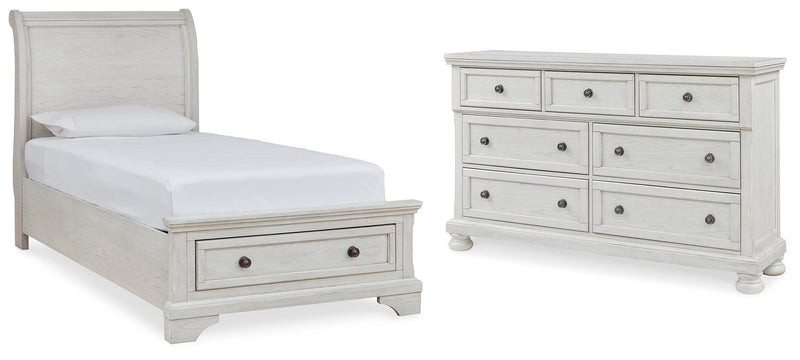 Robbinsdale Antique White Twin Sleigh Storage Bed and Dresser - B742B26