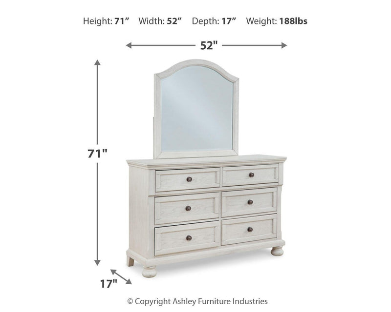 Robbinsdale Antique White Twin Storage Bed, Dresser, Mirror and Nightstand - B742B36