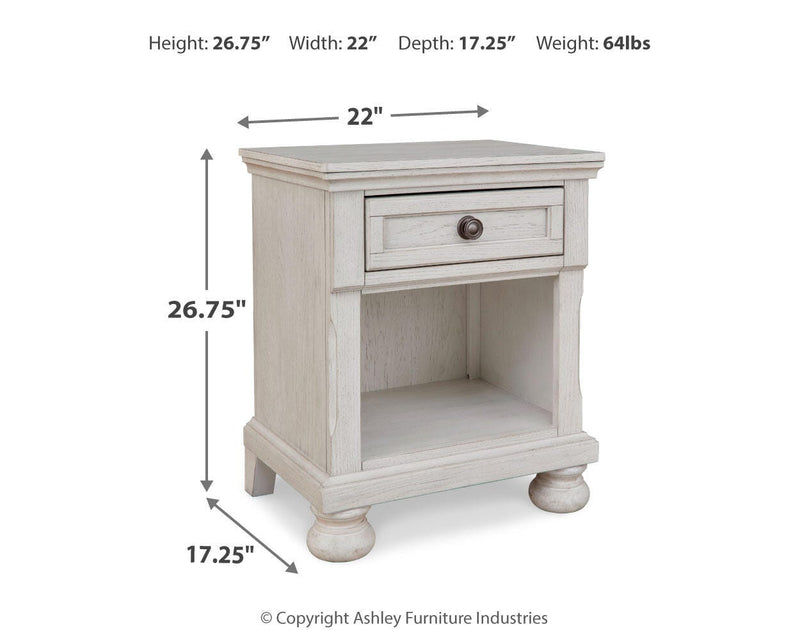 Robbinsdale Antique White Twin Storage Bed, Dresser, Mirror and Nightstand - B742B36