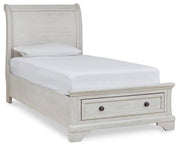 Robbinsdale Antique White Twin Storage Bed, Dresser, Mirror and Nightstand - B742B36