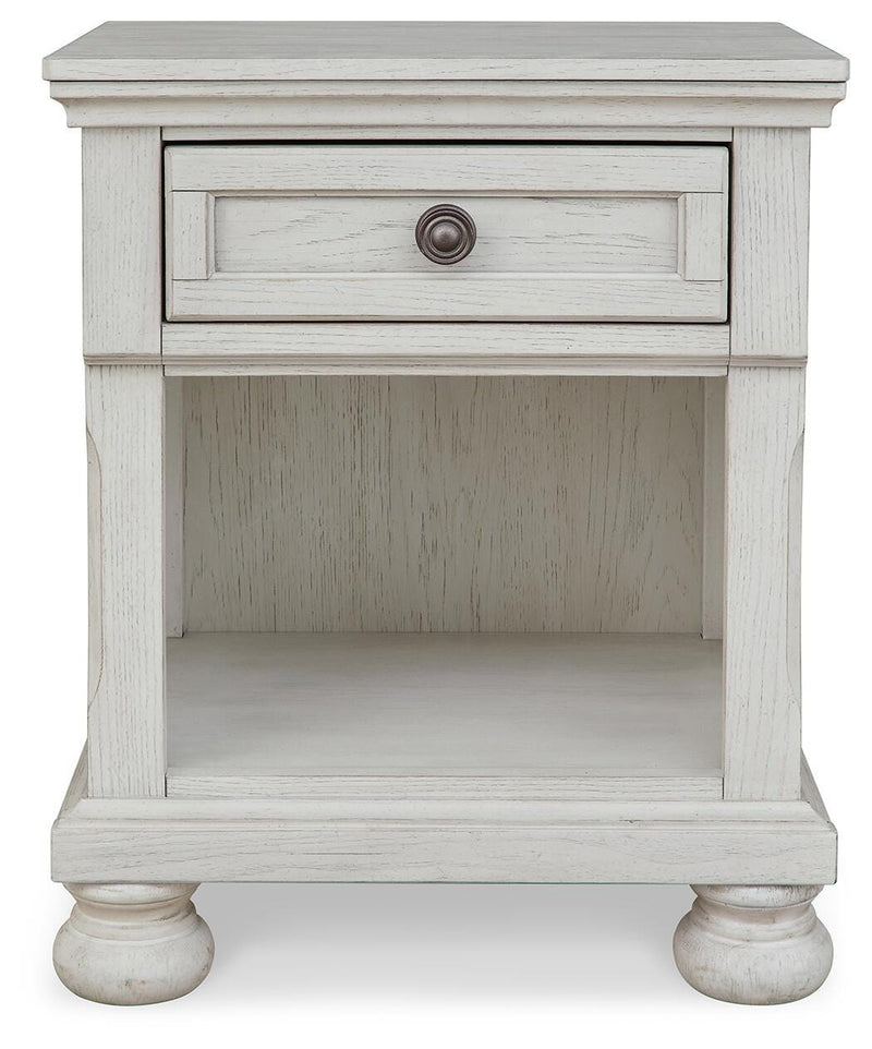 Robbinsdale Antique White Twin Storage Bed, Dresser, Mirror and Nightstand - B742B36