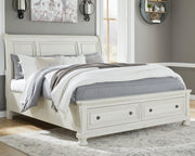 Robbinsdale California King Sleigh Bed with Storage with Mirrored Dresser in Antique White from Ashley - Luna Furniture