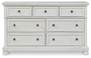 Robbinsdale California King Sleigh Bed with Storage with Mirrored Dresser in Antique White from Ashley - Luna Furniture