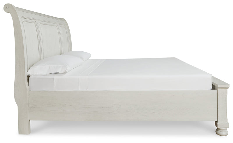 Robbinsdale California King Sleigh Bed with Storage with Mirrored Dresser in Antique White from Ashley - Luna Furniture