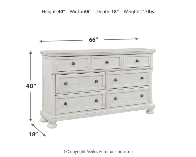 Robbinsdale California King Sleigh Bed with Storage with Mirrored Dresser in Antique White from Ashley - Luna Furniture
