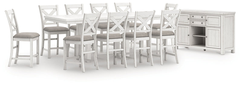 Robbinsdale Antique White Counter Height Dining Table and 10 Barstools and Storage from Ashley - Luna Furniture