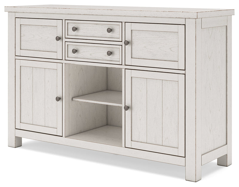 Robbinsdale Antique White Counter Height Dining Table and 4 Barstools with Storage from Ashley - Luna Furniture