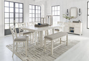 Robbinsdale Antique White Counter Height Dining Table and 6 Barstools and Bench with Storage from Ashley - Luna Furniture
