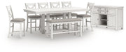 Robbinsdale Antique White Counter Height Dining Table and 6 Barstools and Bench with Storage from Ashley - Luna Furniture