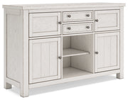 Robbinsdale Antique White Counter Height Dining Table and 6 Barstools and Bench with Storage from Ashley - Luna Furniture