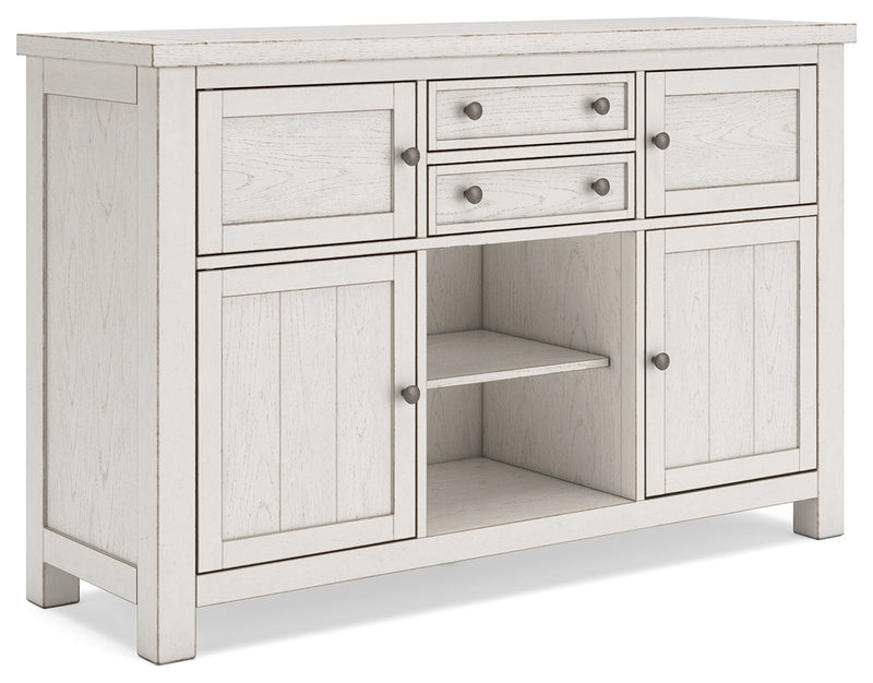Robbinsdale Antique White Counter Height Dining Table and 6 Barstools and Bench with Storage from Ashley - Luna Furniture