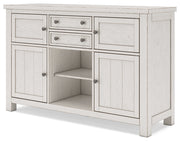 Robbinsdale Antique White Counter Height Dining Table and 6 Barstools and Bench with Storage from Ashley - Luna Furniture