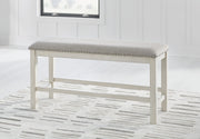 Robbinsdale Antique White Counter Height Dining Table and 6 Barstools and Bench with Storage from Ashley - Luna Furniture
