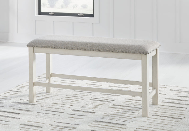 Robbinsdale Antique White Counter Height Dining Table and 6 Barstools and Bench with Storage from Ashley - Luna Furniture