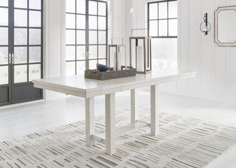 Robbinsdale Antique White Counter Height Dining Table and 6 Barstools and Bench with Storage from Ashley - Luna Furniture