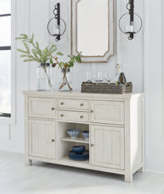 Robbinsdale Antique White Counter Height Dining Table and 6 Barstools and Bench with Storage from Ashley - Luna Furniture