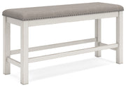 Robbinsdale Antique White Counter Height Dining Table and 6 Barstools and Bench with Storage from Ashley - Luna Furniture