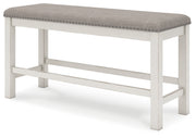 Robbinsdale Antique White Counter Height Dining Table and 6 Barstools and Bench with Storage from Ashley - Luna Furniture