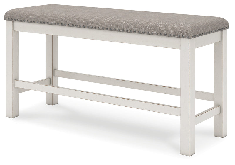 Robbinsdale Antique White Counter Height Dining Table and 6 Barstools and Bench with Storage from Ashley - Luna Furniture