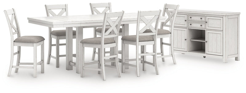 Robbinsdale Antique White Counter Height Dining Table and 6 Barstools with Storage from Ashley - Luna Furniture