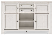Robbinsdale Antique White Counter Height Dining Table and 8 Barstools with Storage from Ashley - Luna Furniture