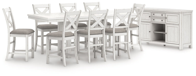 Robbinsdale Antique White Counter Height Dining Table and 8 Barstools with Storage from Ashley - Luna Furniture