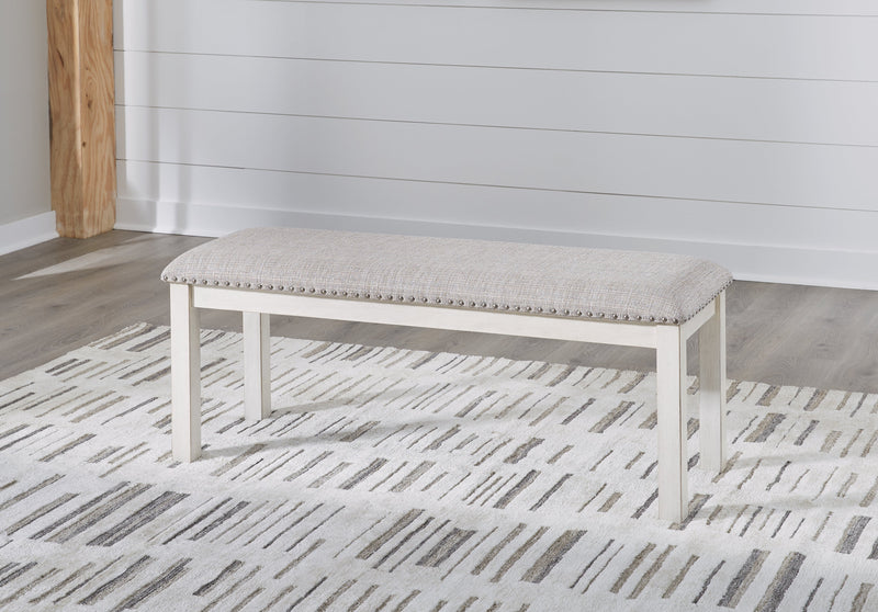 Robbinsdale Dining Table and 4 Chairs and Bench with Storage in Antique White - PKG020817