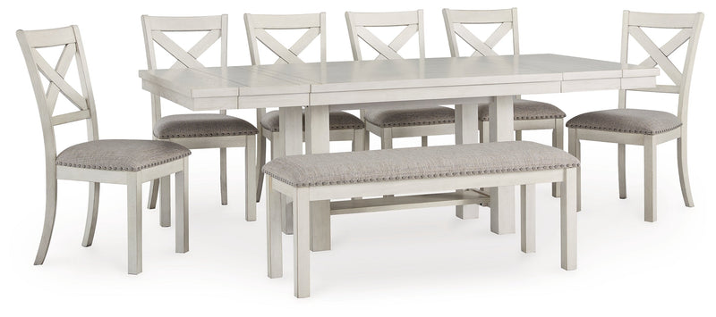 Robbinsdale Dining Table and 6 Chairs and Bench in Antique White - PKG020813