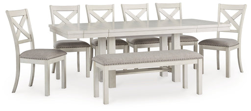 Robbinsdale Dining Table and 6 Chairs and Bench in Antique White - PKG020813