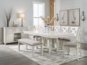 Robbinsdale Dining Table and 6 Chairs and Bench in Antique White - PKG020813