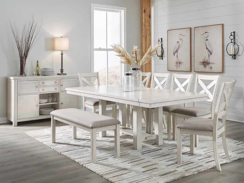 Robbinsdale Dining Table and 6 Chairs and Bench in Antique White - PKG020813